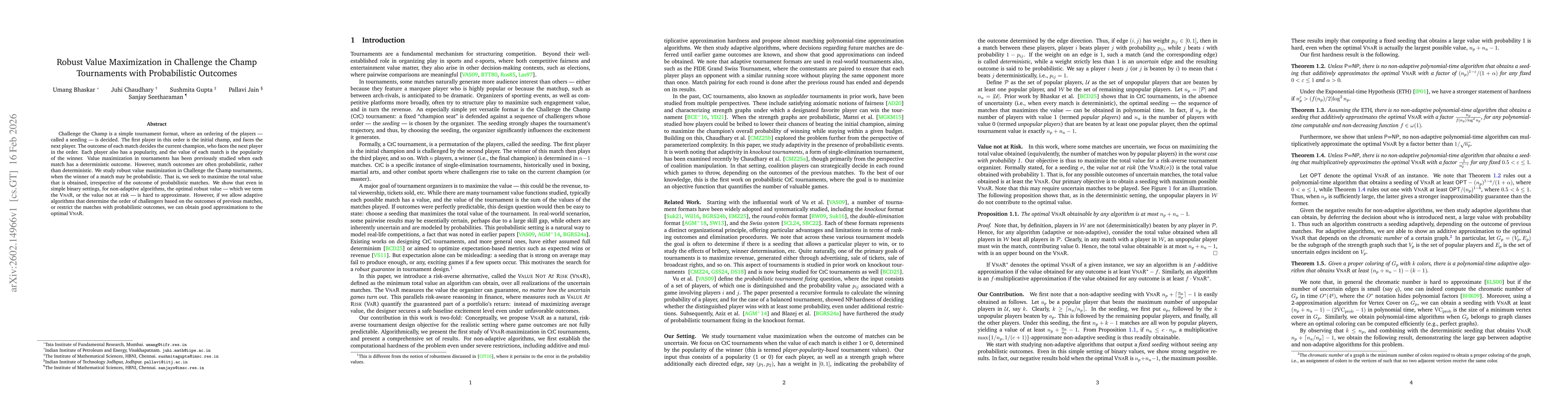 Thumbnail for Robust Value Maximization in Challenge the Champ Tournaments with Probabilistic Outcomes