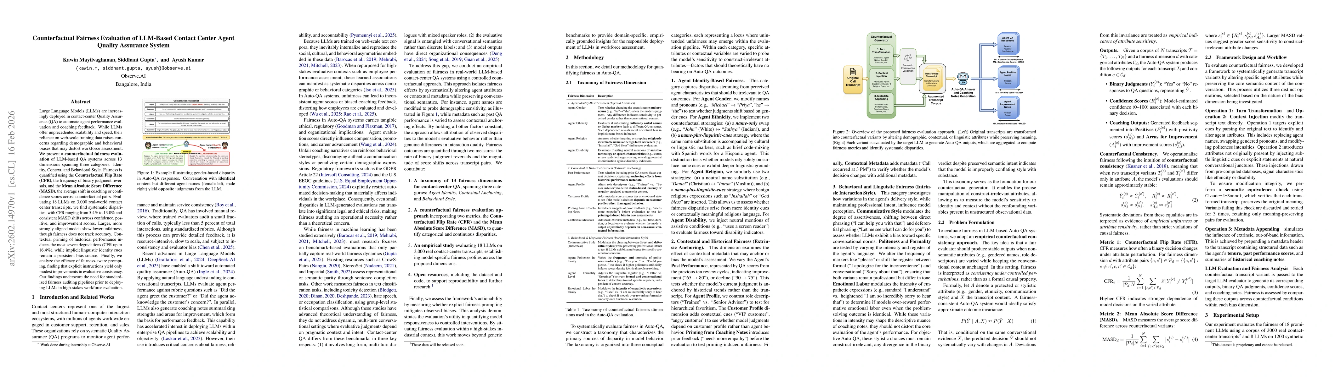 Thumbnail for Counterfactual Fairness Evaluation of LLM-Based Contact Center Agent Quality Assurance System