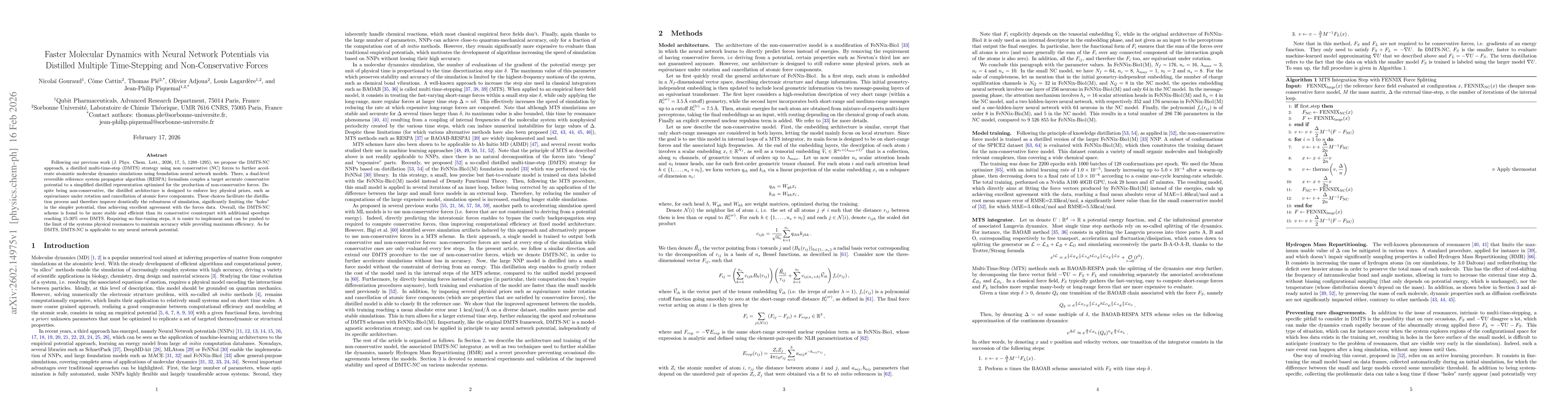 Thumbnail for Faster Molecular Dynamics with Neural Network Potentials via Distilled Multiple Time-Stepping and Non-Conservative Forces