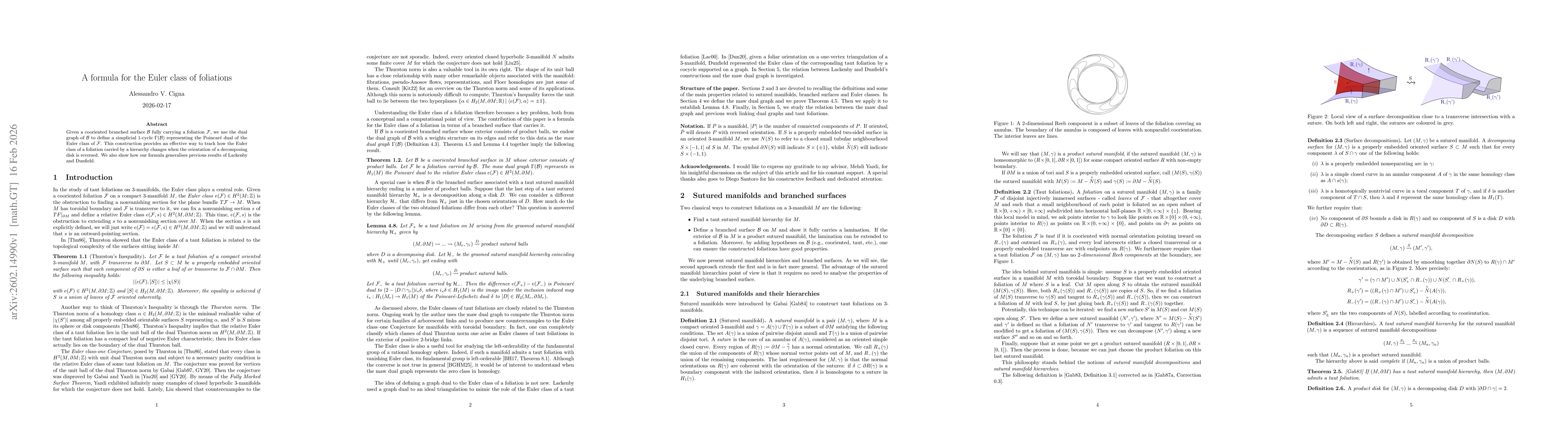 Thumbnail for A formula for the Euler class of foliations