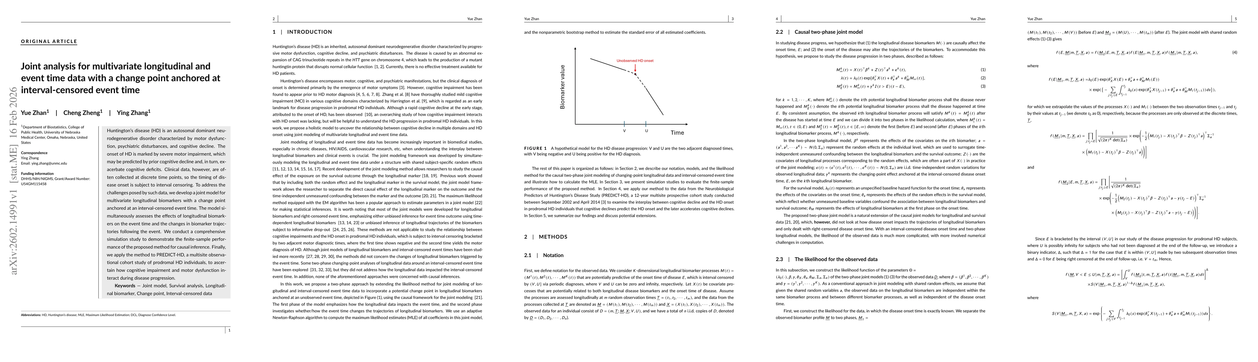 Thumbnail for Joint analysis for multivariate longitudinal and event time data with a change point anchored at interval-censored event time