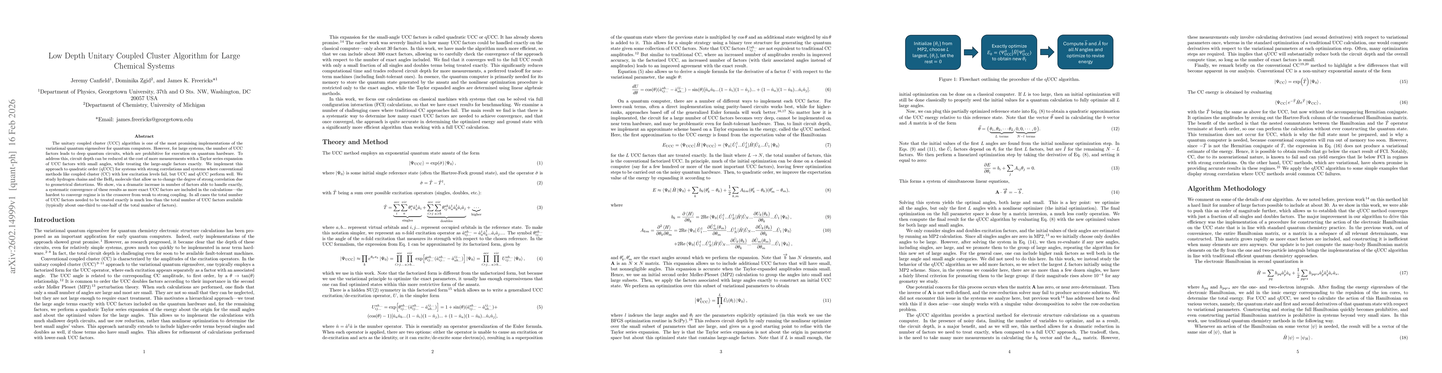 Thumbnail for Low Depth Unitary Coupled Cluster Algorithm for Large Chemical Systems