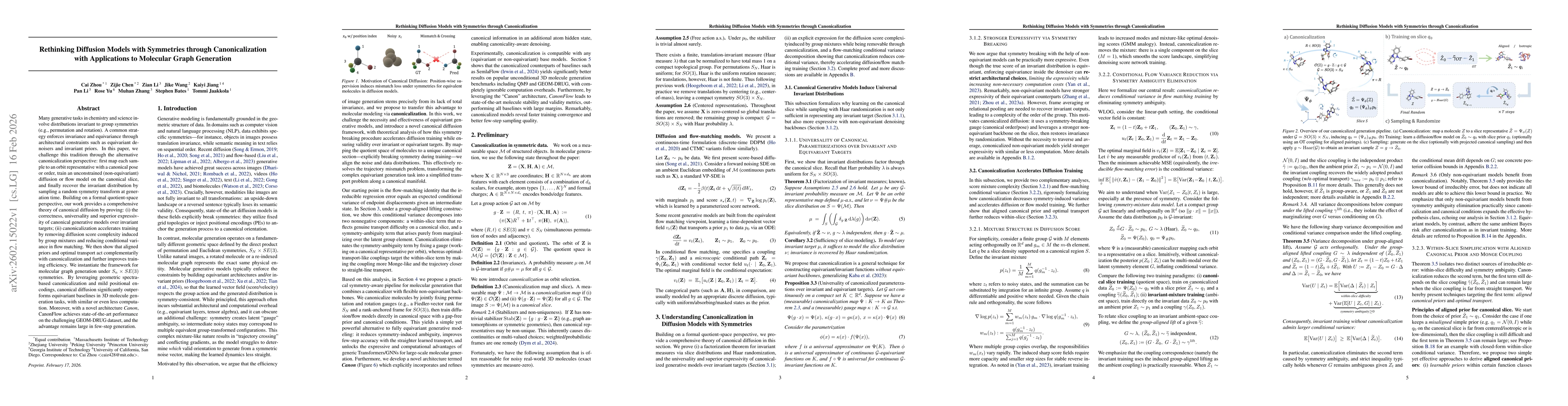 Thumbnail for Rethinking Diffusion Models with Symmetries through Canonicalization with Applications to Molecular Graph Generation