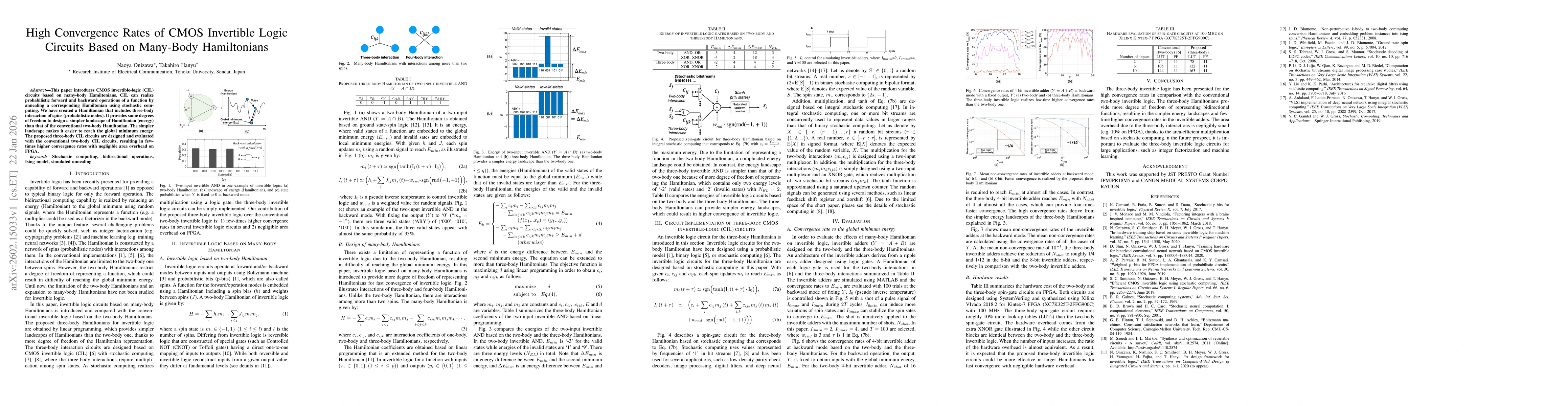 Thumbnail for High Convergence Rates of CMOS Invertible Logic Circuits Based on Many-Body Hamiltonians