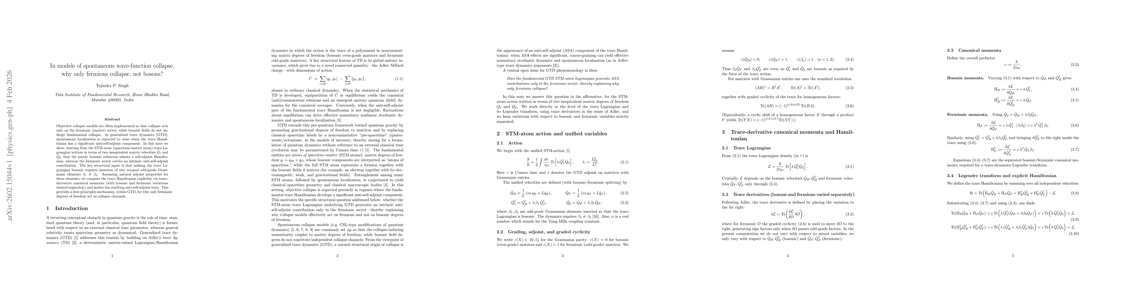 Thumbnail for In models of spontaneous wave-function collapse, why only fermions collapse, not bosons?
