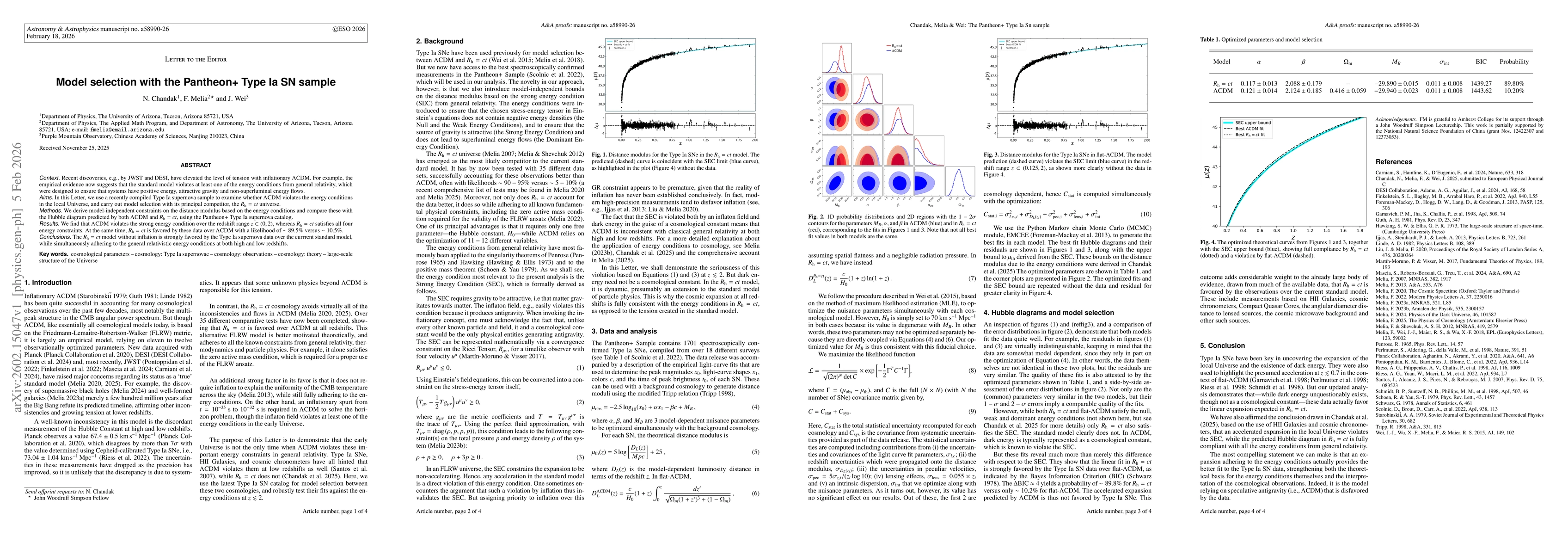 Thumbnail for Model selection with the Pantheon+ Type Ia SN sample