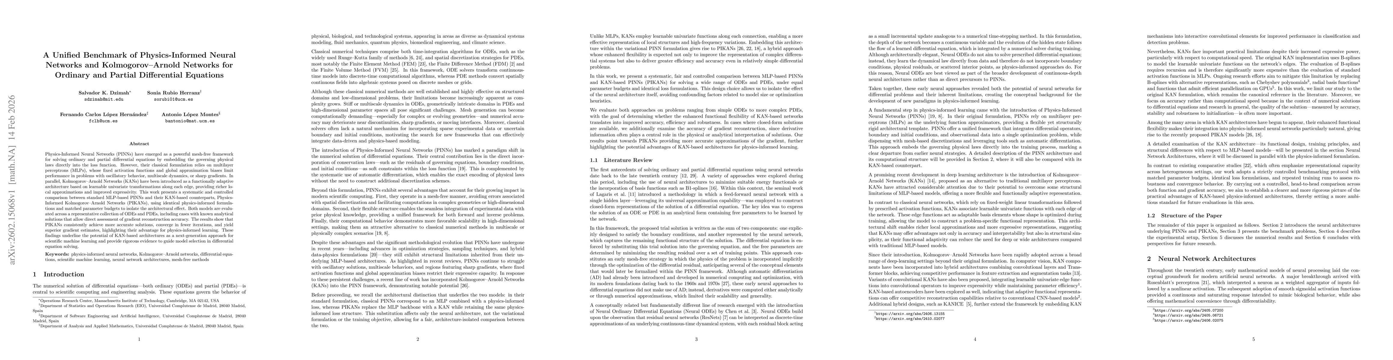 Thumbnail for A Unified Benchmark of Physics-Informed Neural Networks and Kolmogorov-Arnold Networks for Ordinary and Partial Differential Equations