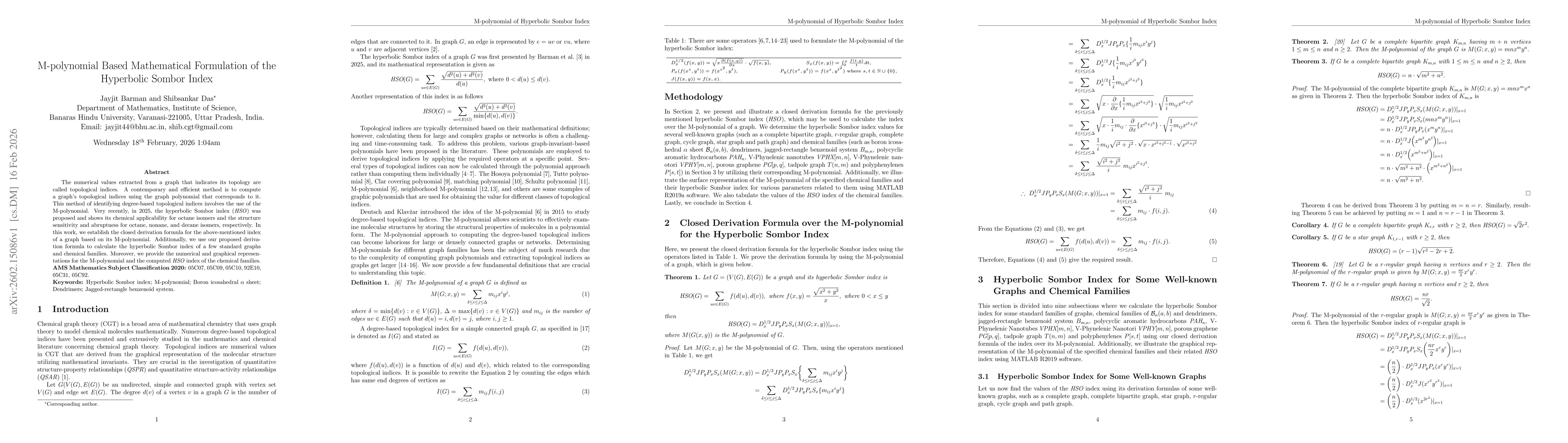 Thumbnail for M-polynomial Based Mathematical Formulation of the Hyperbolic Sombor Index