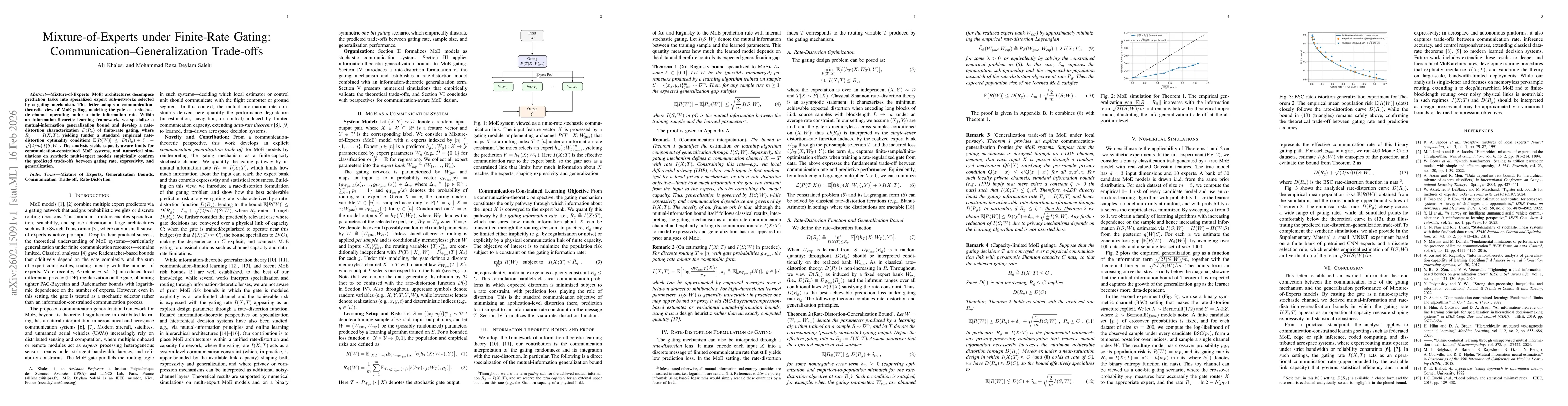 Thumbnail for Mixture-of-Experts under Finite-Rate Gating: Communication--Generalization Trade-offs