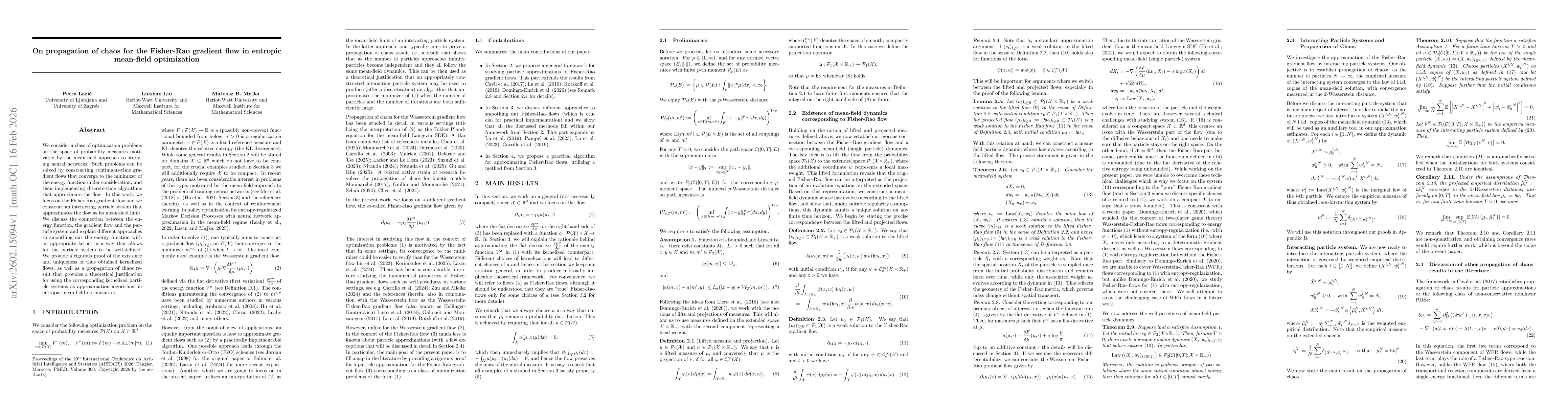 Thumbnail for On propagation of chaos for the Fisher-Rao gradient flow in entropic mean-field optimization