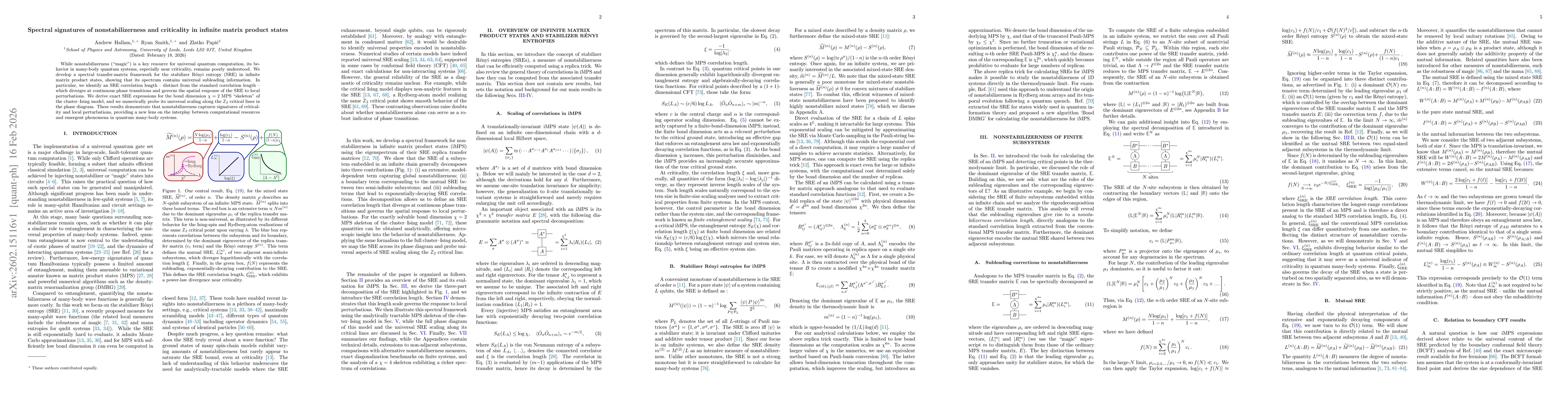 Thumbnail for Spectral signatures of nonstabilizerness and criticality in infinite matrix product states