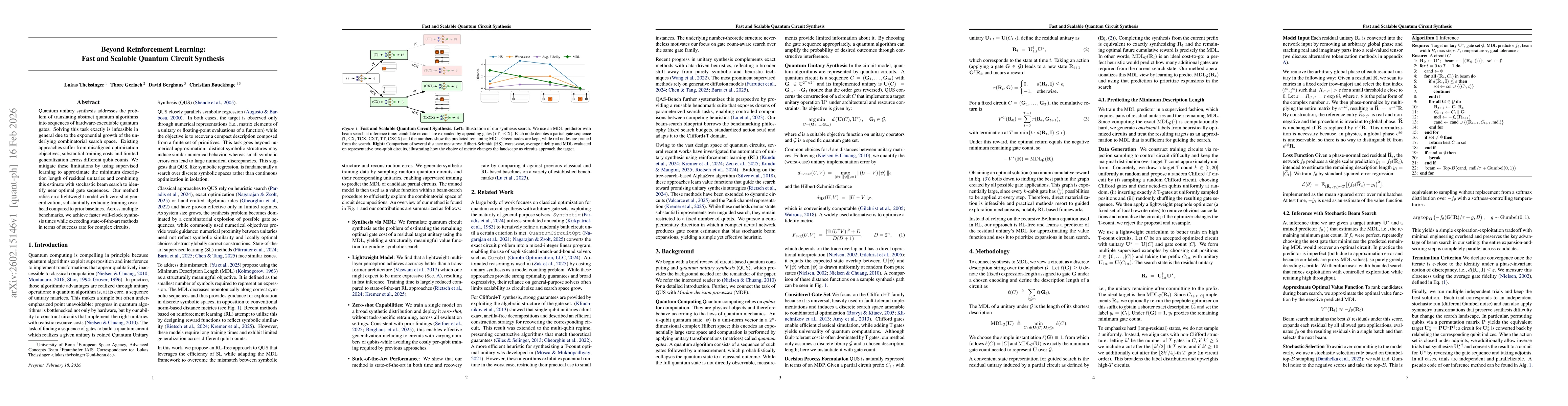Thumbnail for Beyond Reinforcement Learning: Fast and Scalable Quantum Circuit Synthesis