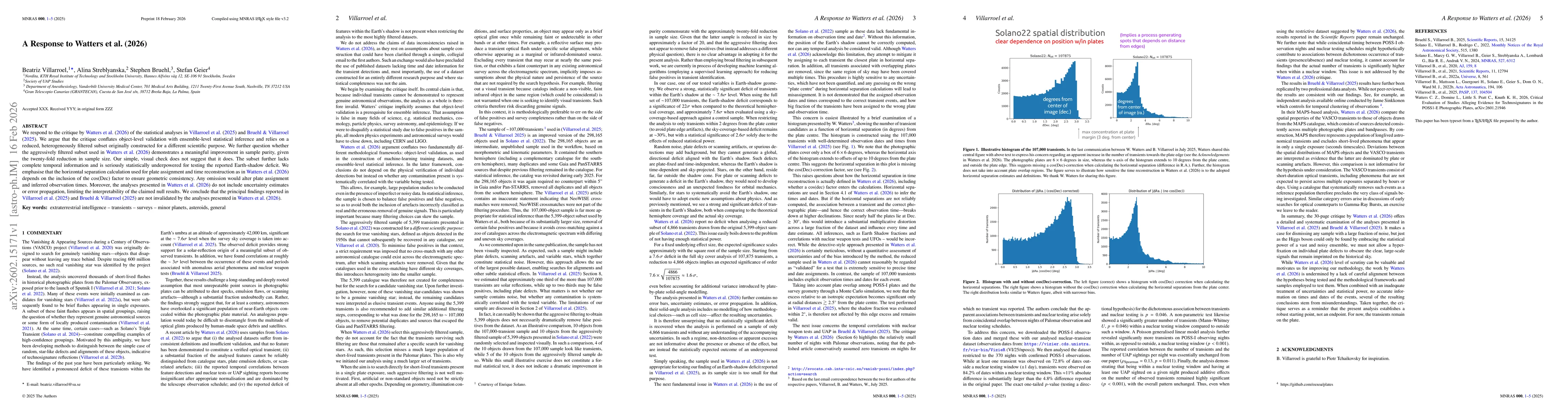 Thumbnail for A Response to paper Critical Evaluation of Studies Alleging Evidence for Technosignatures in the POSS1-E Photographic Plates by Watters et al. (2026)