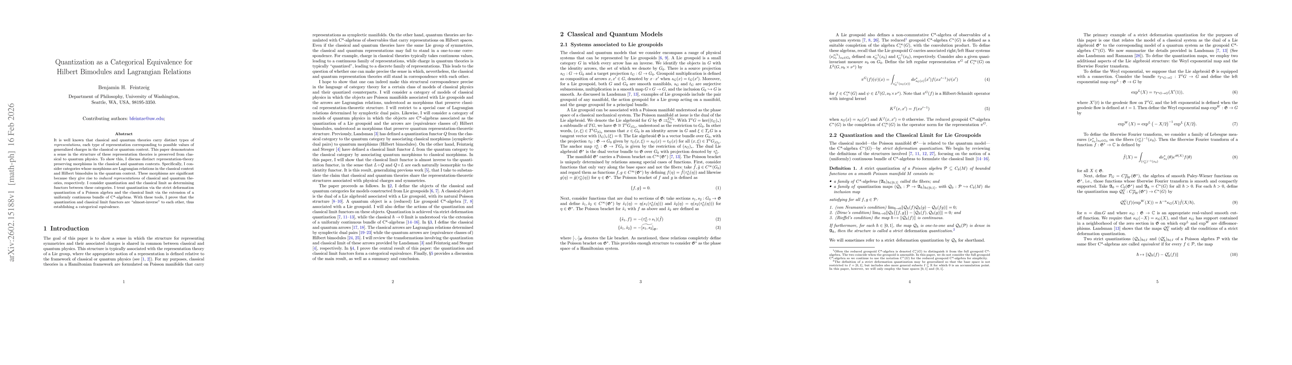 Thumbnail for Quantization as a Categorical Equivalence for Hilbert Bimodules and Lagrangian Relations