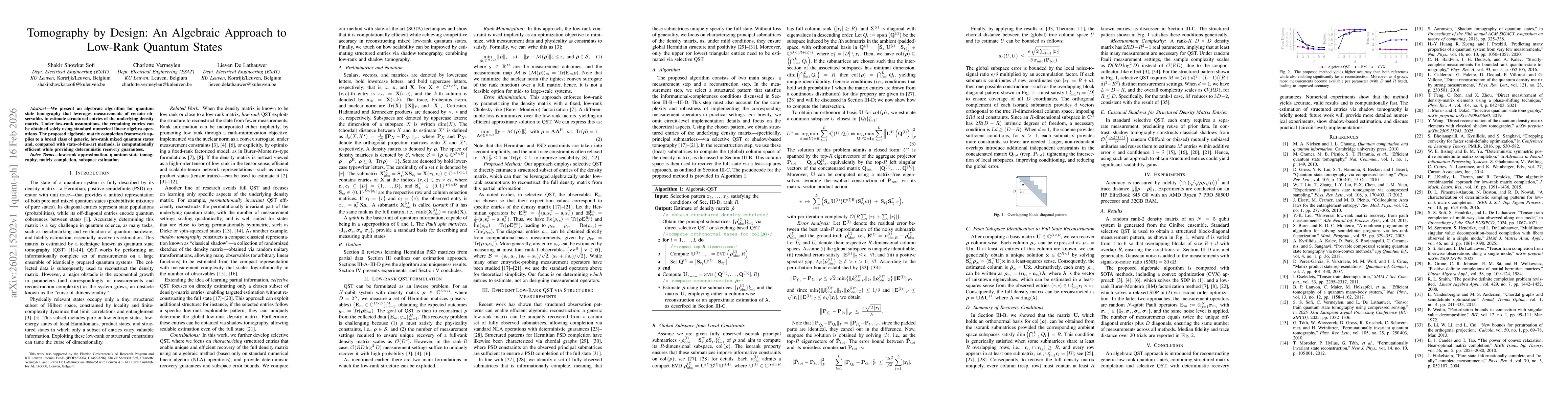 Thumbnail for Tomography by Design: An Algebraic Approach to Low-Rank Quantum States