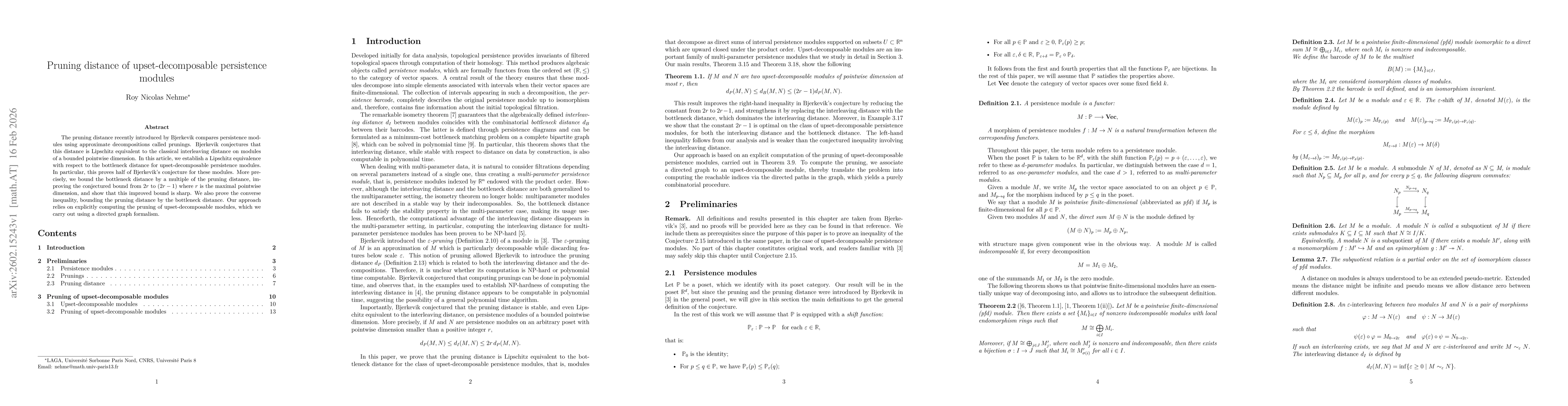 Thumbnail for Pruning distance of upset-decomposable persistence modules