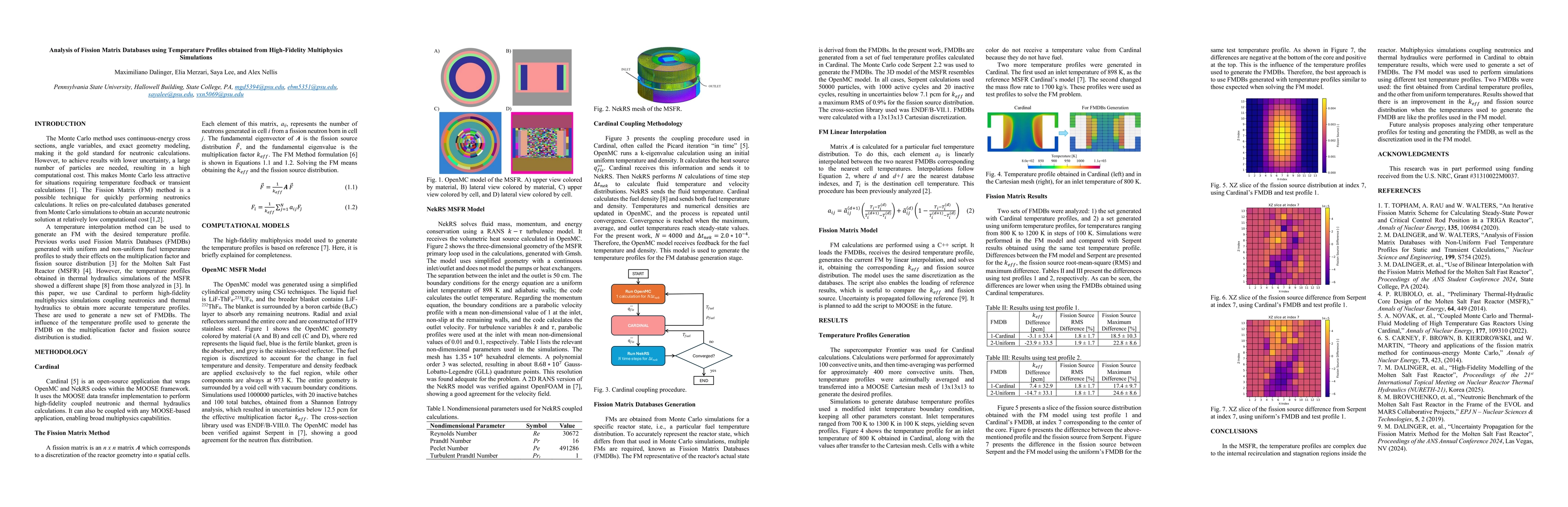 Thumbnail for Analysis of Fission Matrix Databases using Temperature Profiles obtained from High-Fidelity Multiphysics Simulations