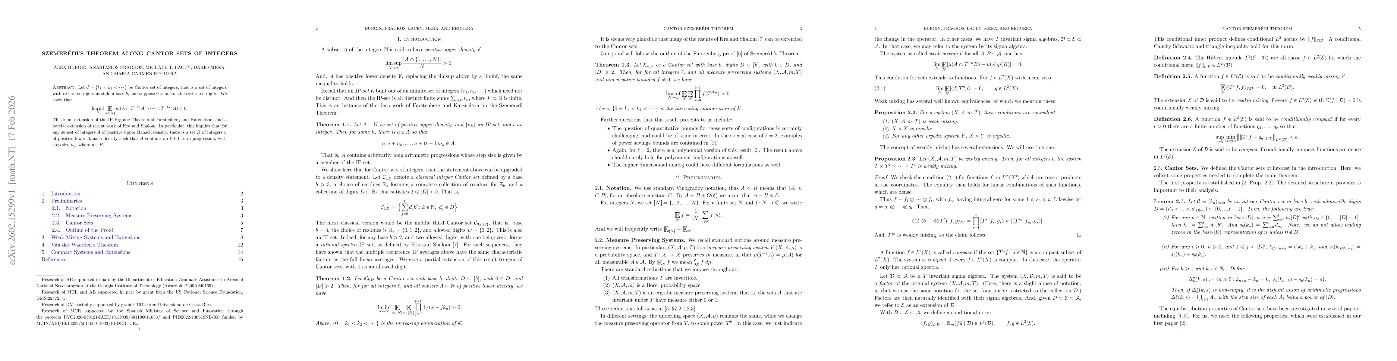 Thumbnail for Szemerédi's Theorem Along Cantor Sets of Integers