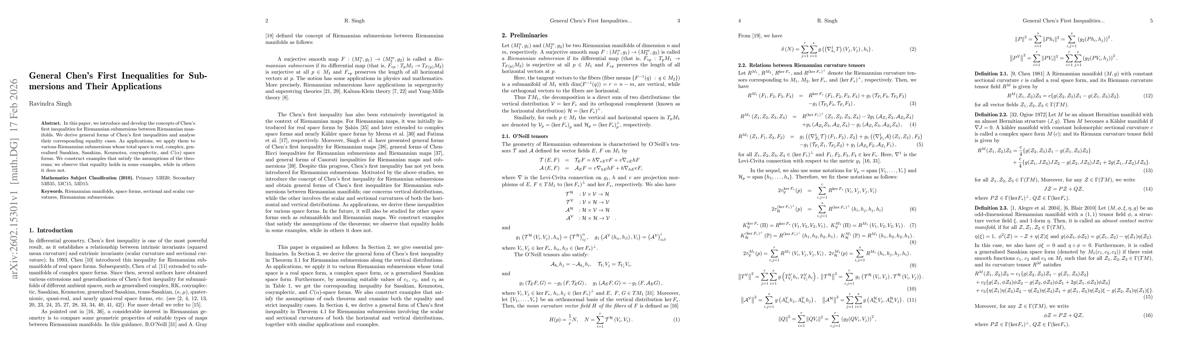Thumbnail for General Chen's First Inequalities for Riemannian Submersions and Their Applications