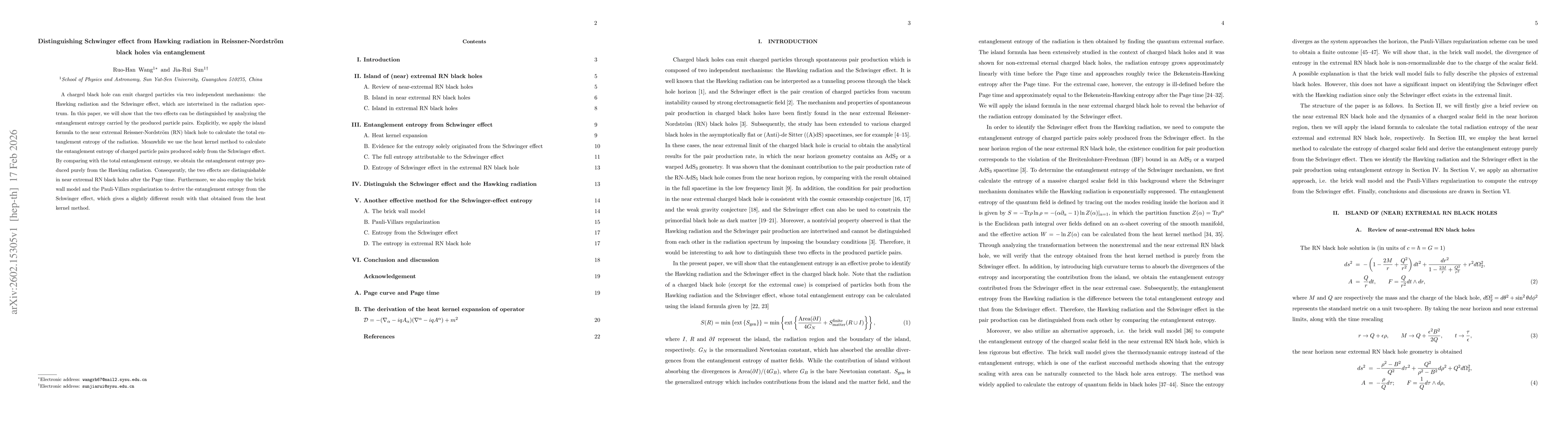 Thumbnail for Distinguishing Schwinger effect from Hawking radiation in Reissner-Nordstr{ö}m black holes via entanglement