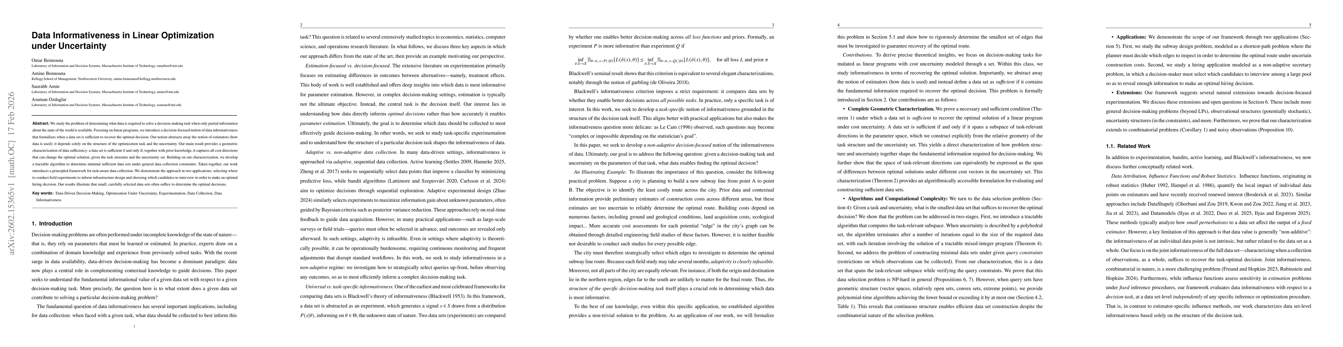 Thumbnail for Data Informativeness in Linear Optimization under Uncertainty