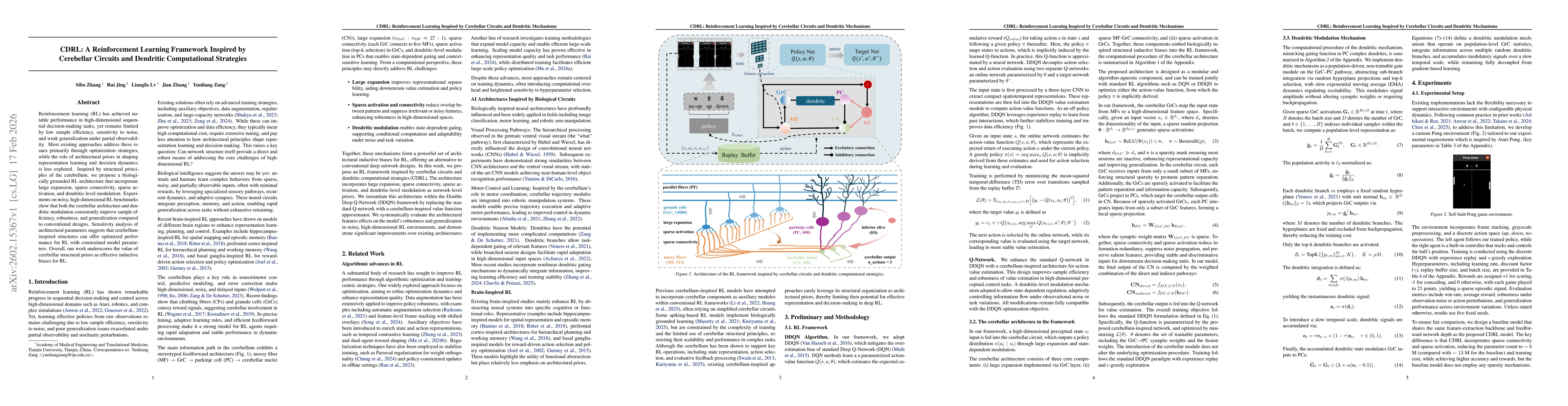 Thumbnail for CDRL: A Reinforcement Learning Framework Inspired by Cerebellar Circuits and Dendritic Computational Strategies