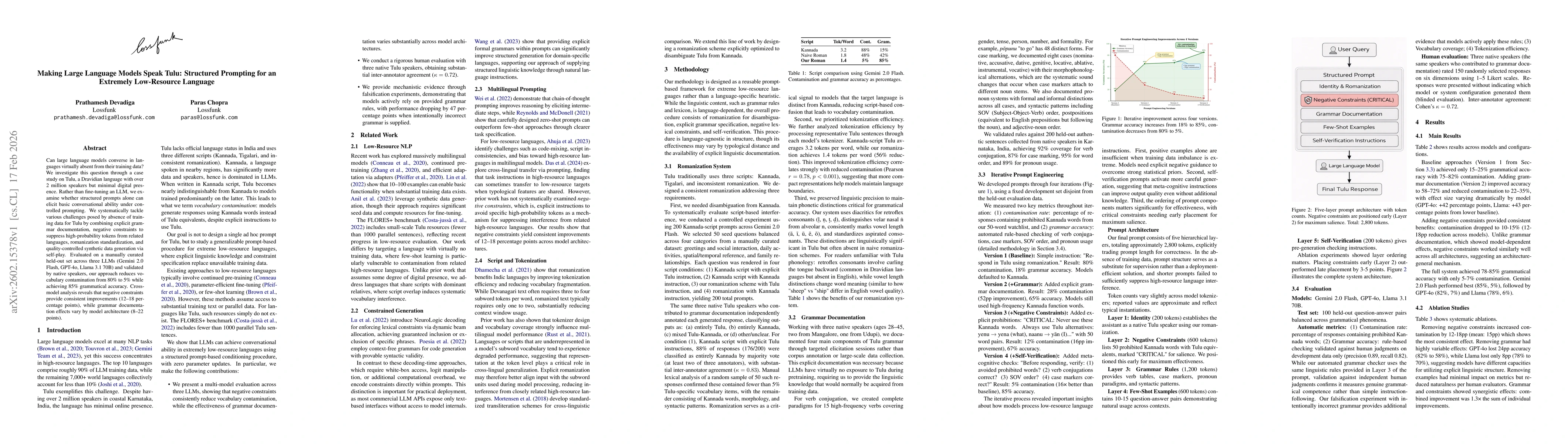 Thumbnail for Making Large Language Models Speak Tulu: Structured Prompting for an Extremely Low-Resource Language