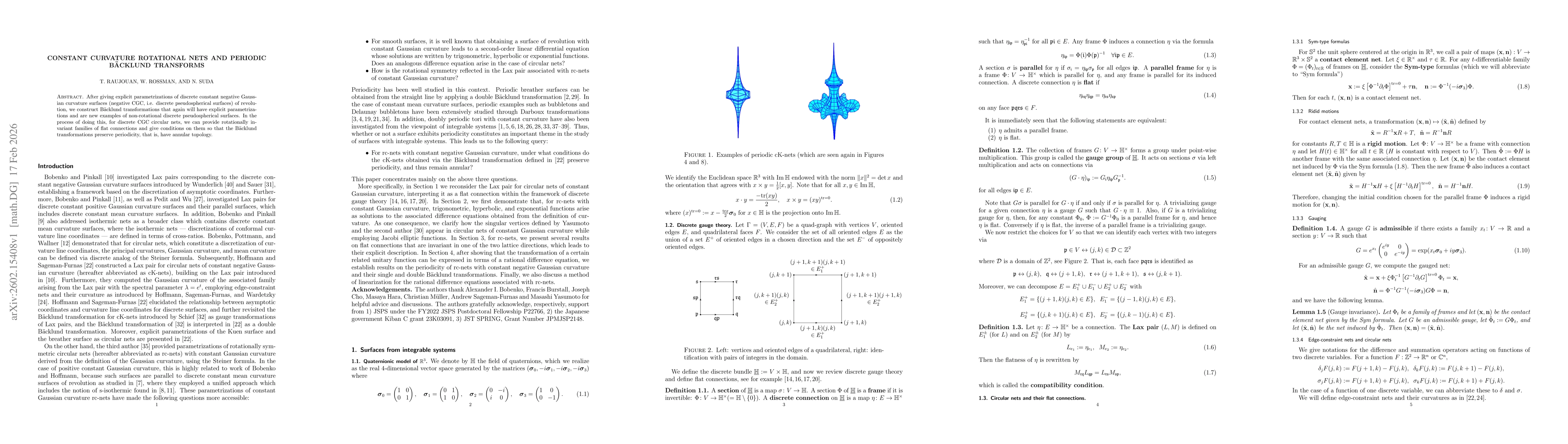 Thumbnail for Constant curvature rotational nets and periodic Bäcklund transforms