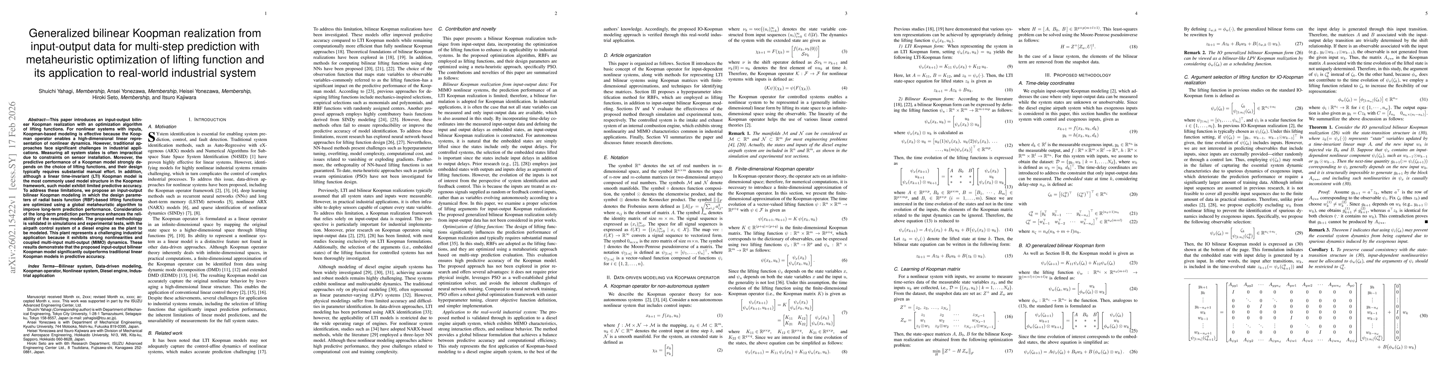 Thumbnail for Generalized bilinear Koopman realization from input-output data for multi-step prediction with metaheuristic optimization of lifting function and its application to real-world industrial system