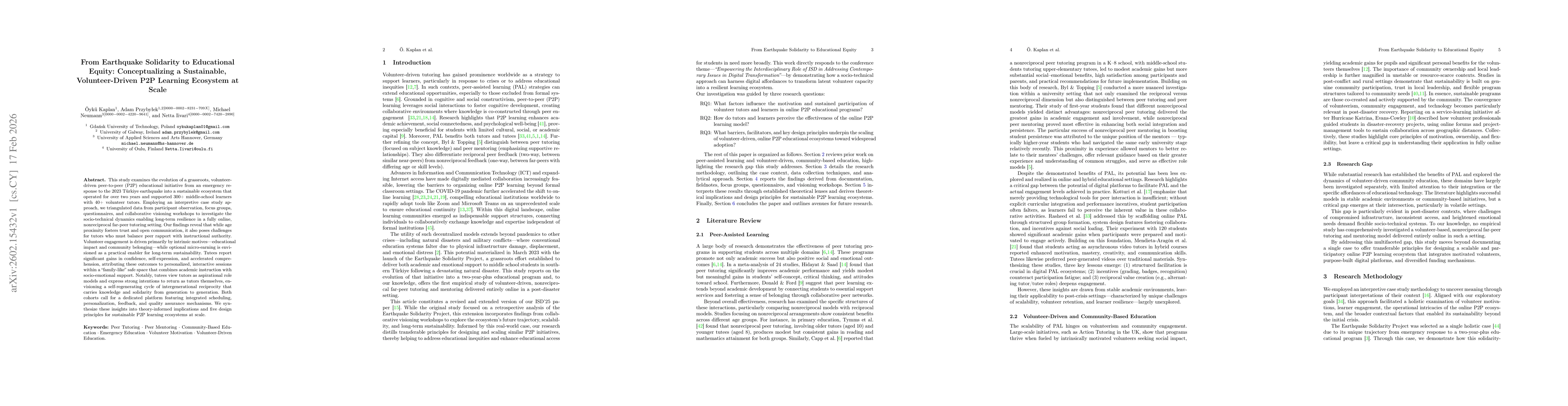 Thumbnail for From Earthquake Solidarity to Educational Equity: Conceptualizing a Sustainable, Volunteer-Driven P2P Learning Ecosystem at Scale