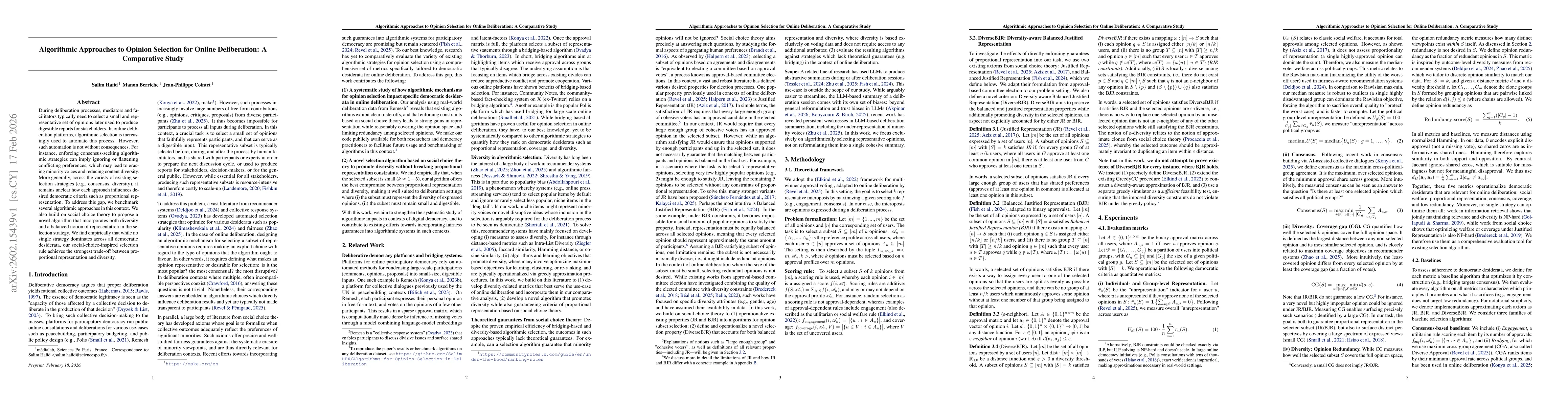 Thumbnail for Algorithmic Approaches to Opinion Selection for Online Deliberation: A Comparative Study