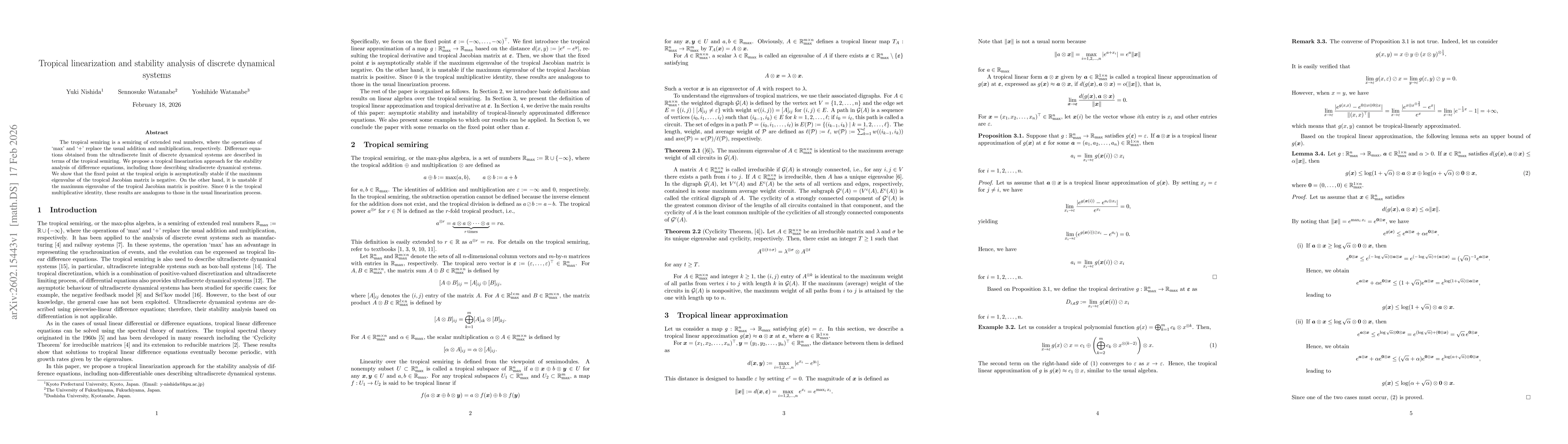 Thumbnail for Tropical linearization and stability analysis of discrete dynamical systems
