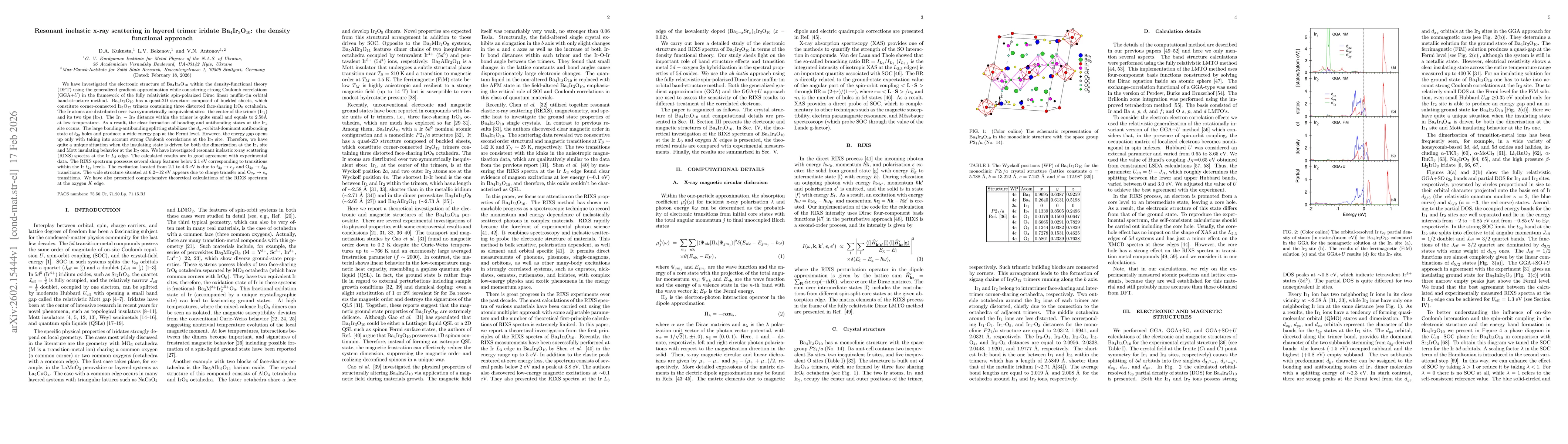 Thumbnail for Resonant inelastic x-ray scattering in layered trimer iridate Ba4Ir3 O10 : the density functional approach