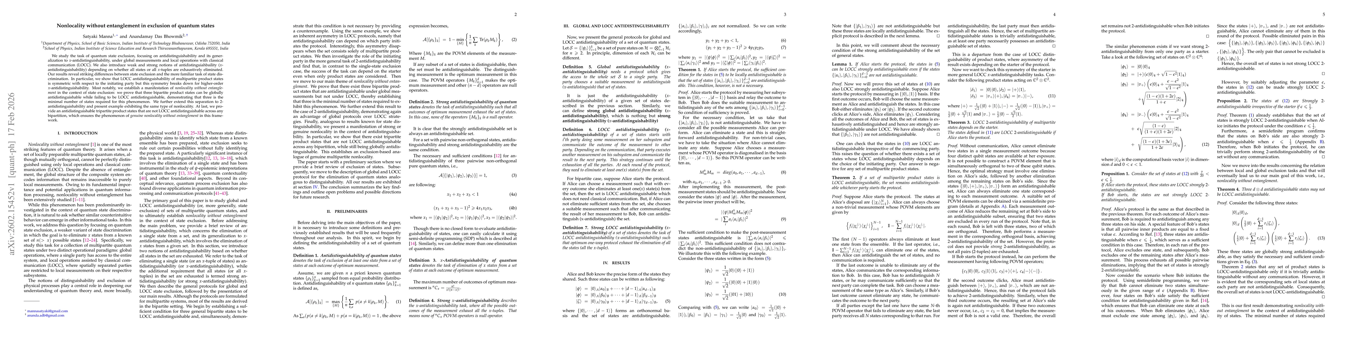 Thumbnail for Nonlocality without entanglement in exclusion of quantum states