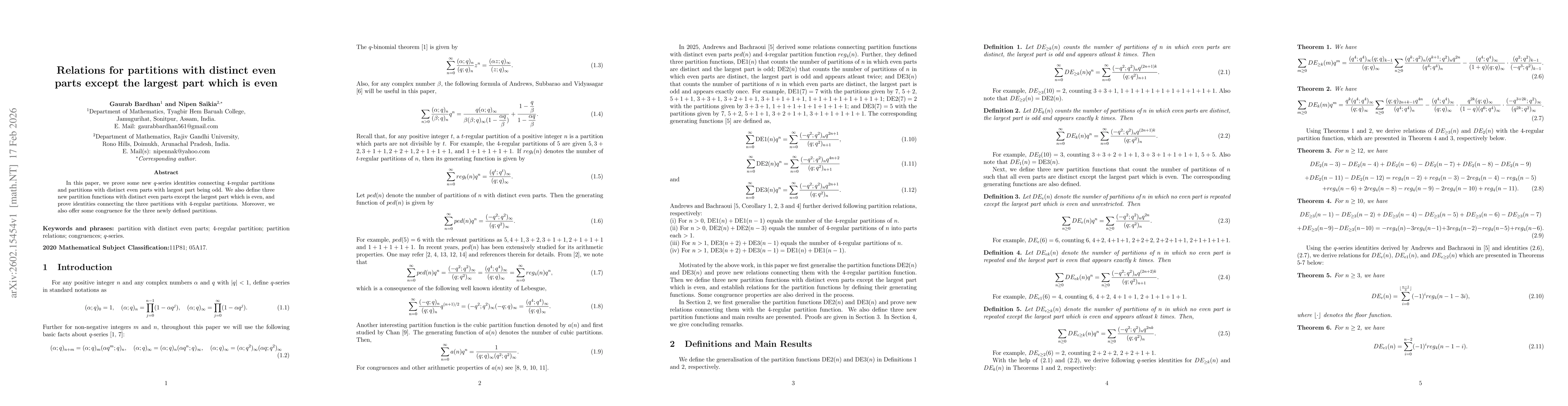 Thumbnail for Relations for partitions with distinct even parts except the largest part which is even