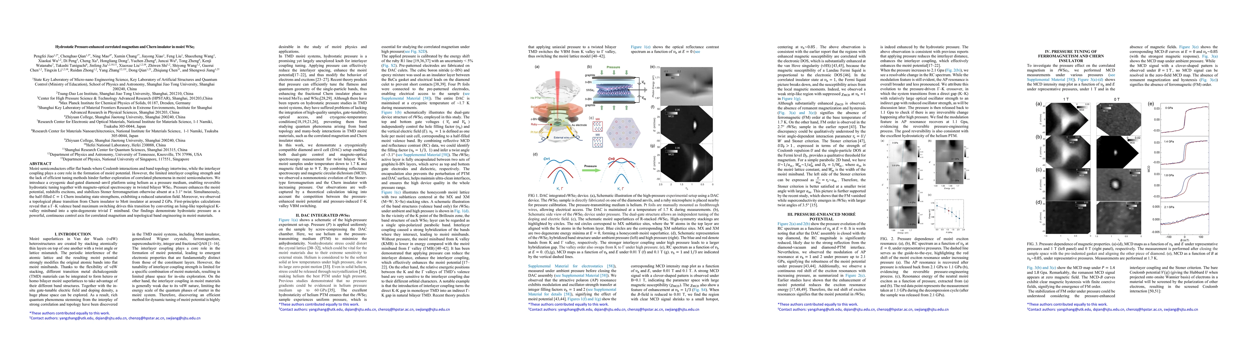 Thumbnail for Hydrostatic Pressure-enhanced correlated magnetism and Chern insulator in moir'e WSe2