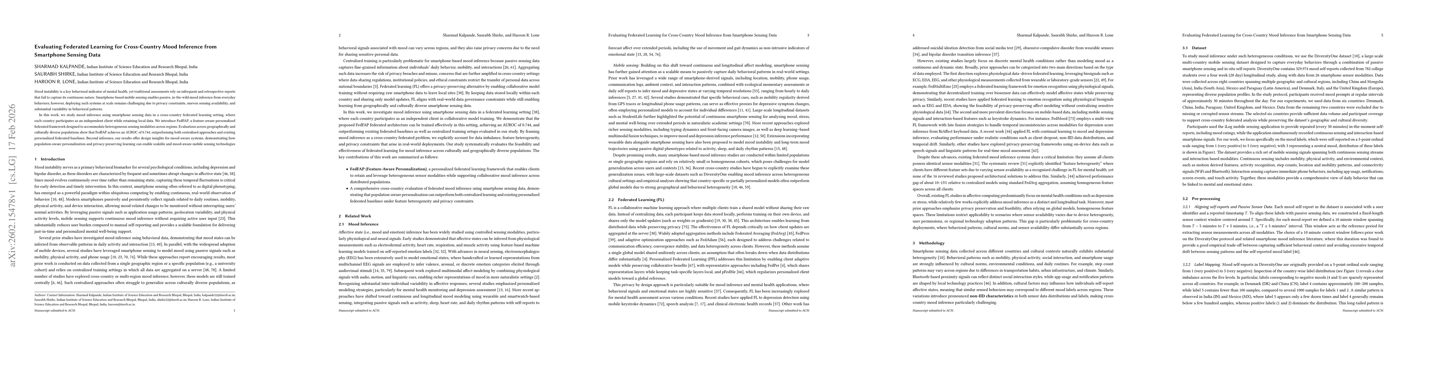 Thumbnail for Evaluating Federated Learning for Cross-Country Mood Inference from Smartphone Sensing Data