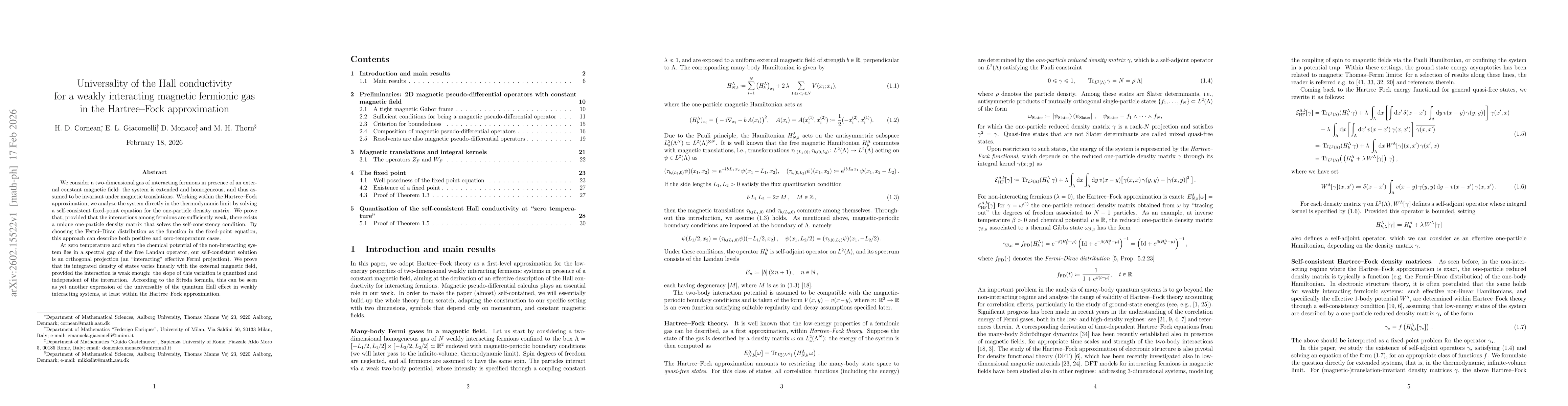 Thumbnail for Universality of the Hall conductivity for a weakly interacting magnetic fermionic gas in the Hartree-Fock approximation
