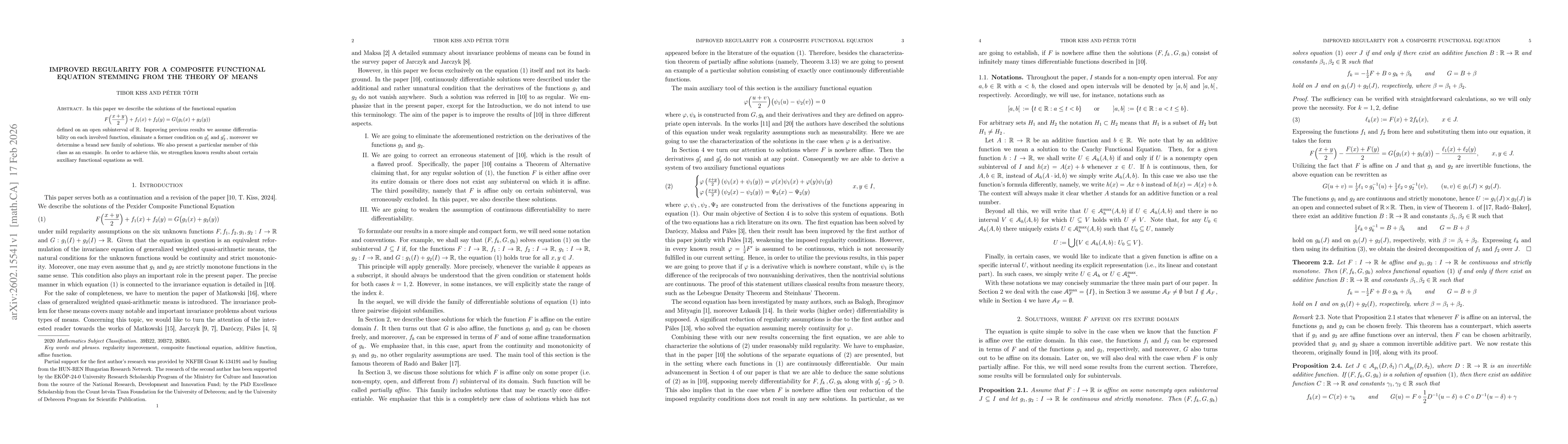 Thumbnail for Improved regularity for a composite functional equation stemming from the theory of means