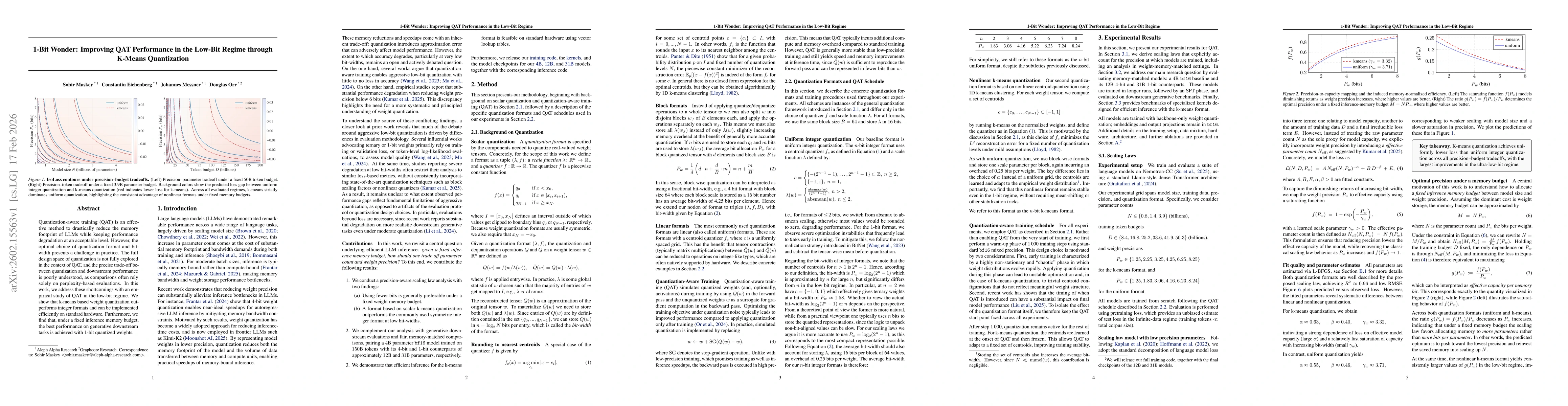 Thumbnail for 1-Bit Wonder: Improving QAT Performance in the Low-Bit Regime through K-Means Quantization