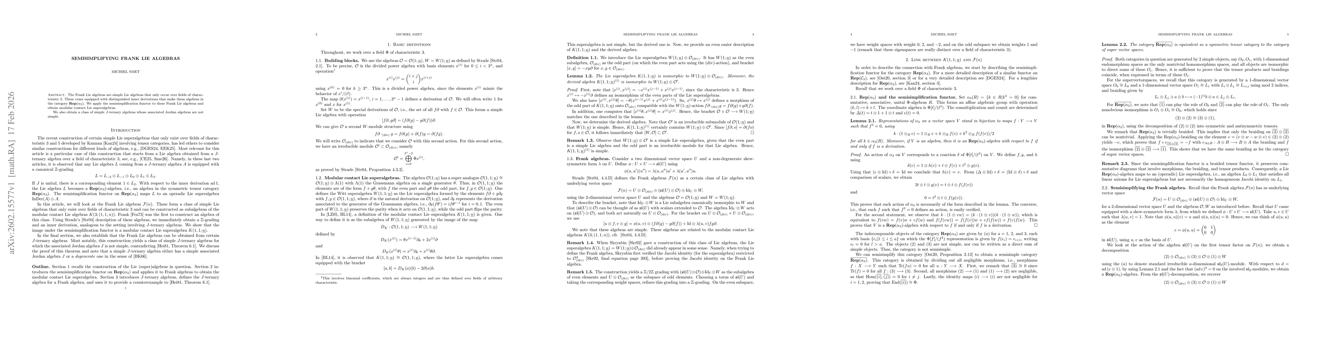 Thumbnail for Semisimplifying Frank Lie algebras