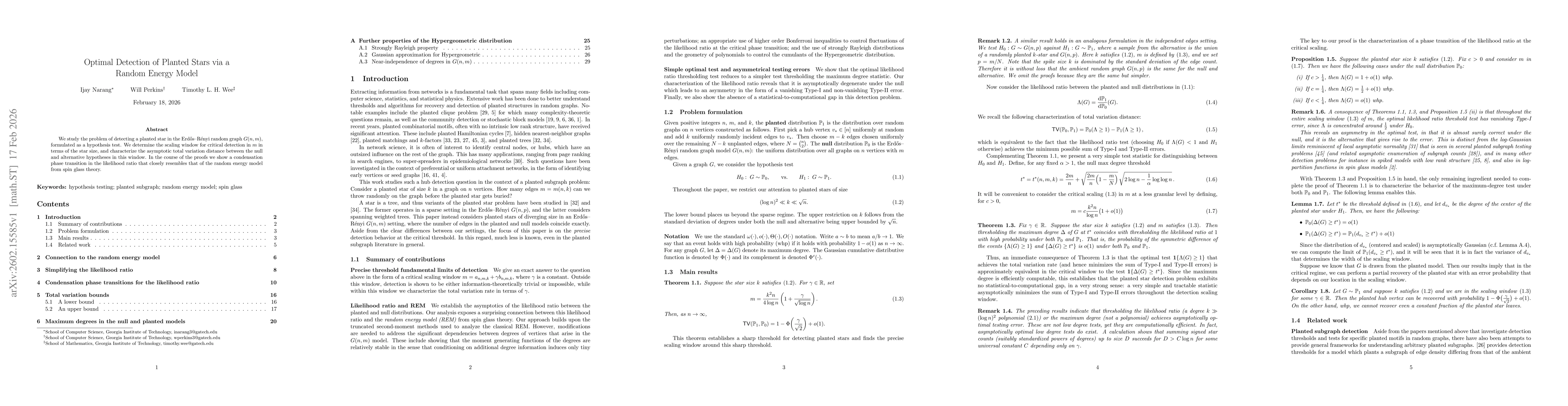 Thumbnail for Optimal detection of planted stars via a random energy model