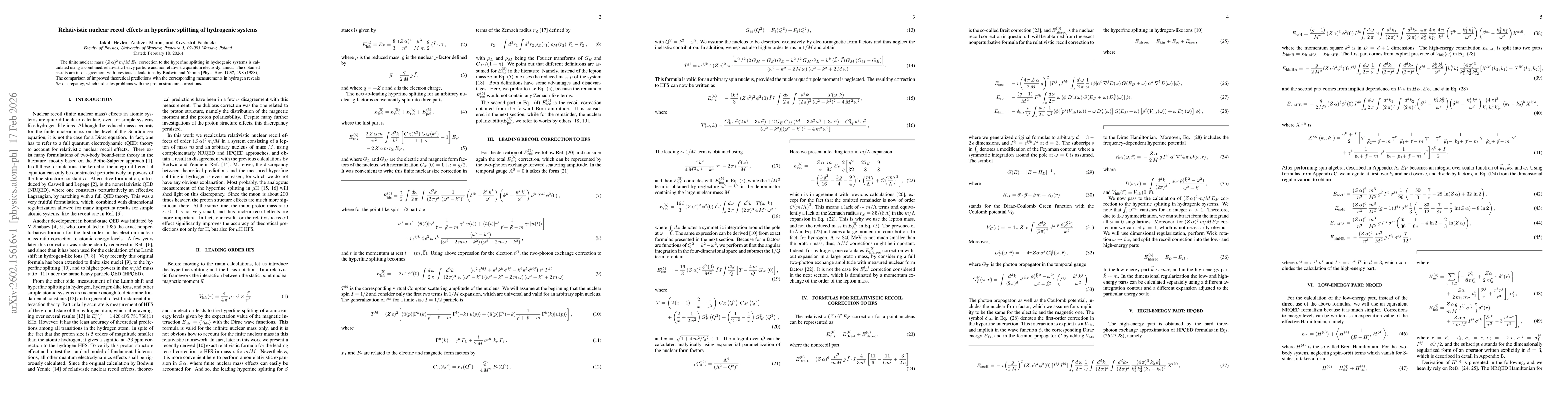 Thumbnail for Relativistic nuclear recoil effects in hyperfine splitting of hydrogenic systems