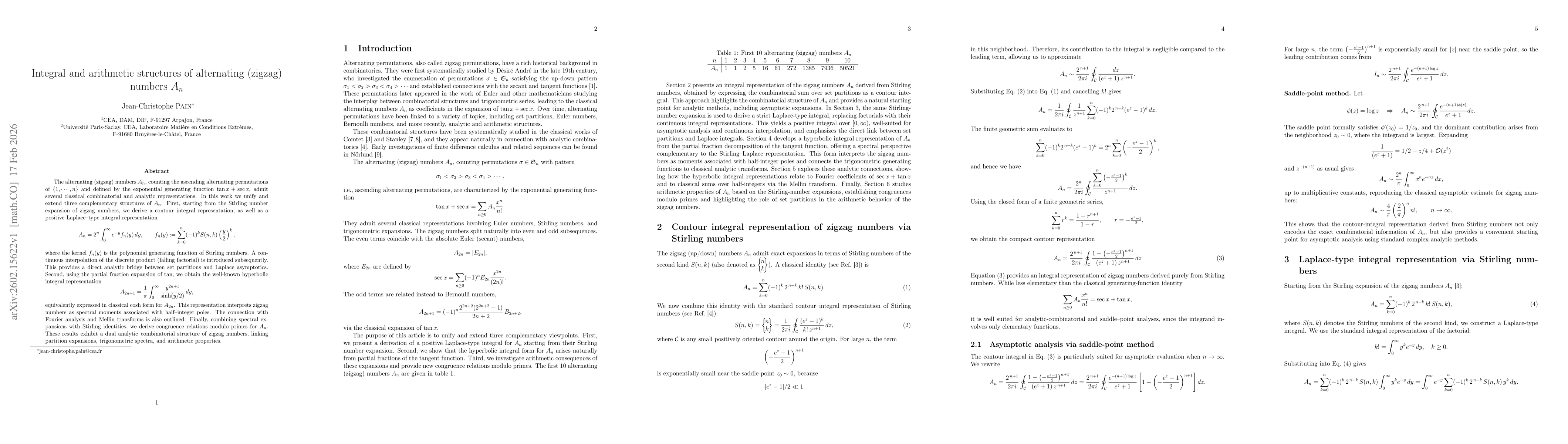 Thumbnail for Integral and arithmetic structures of alternating (zigzag) numbers $A_n$