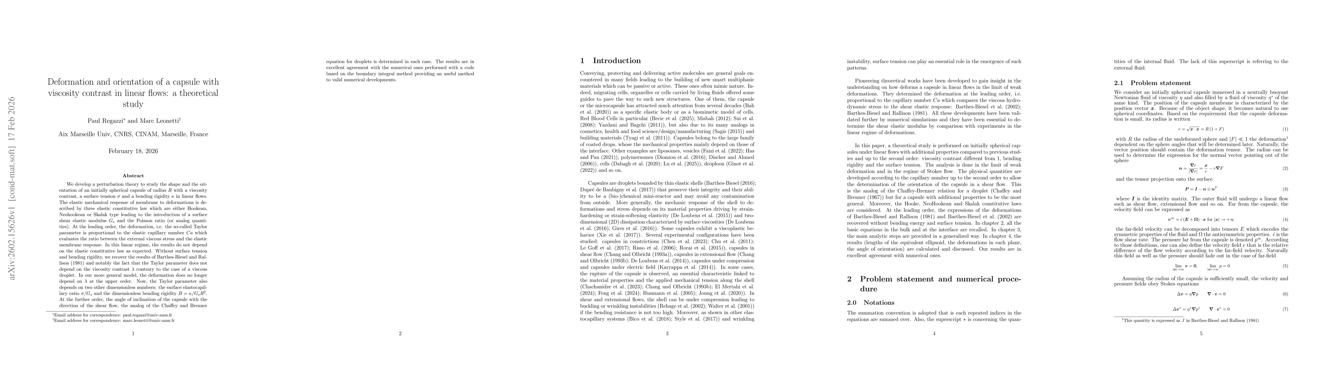 Thumbnail for Deformation and orientation of a capsule with viscosity contrast in linear flows: a theoretical study