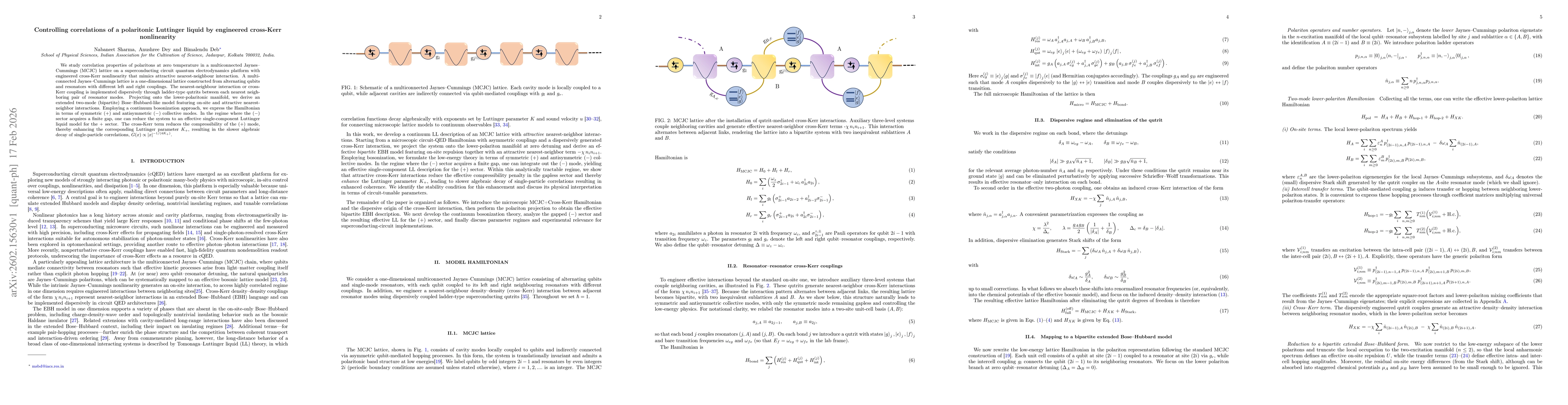 Thumbnail for Controlling correlations of a polaritonic Luttinger liquid by engineered cross-Kerr nonlinearity