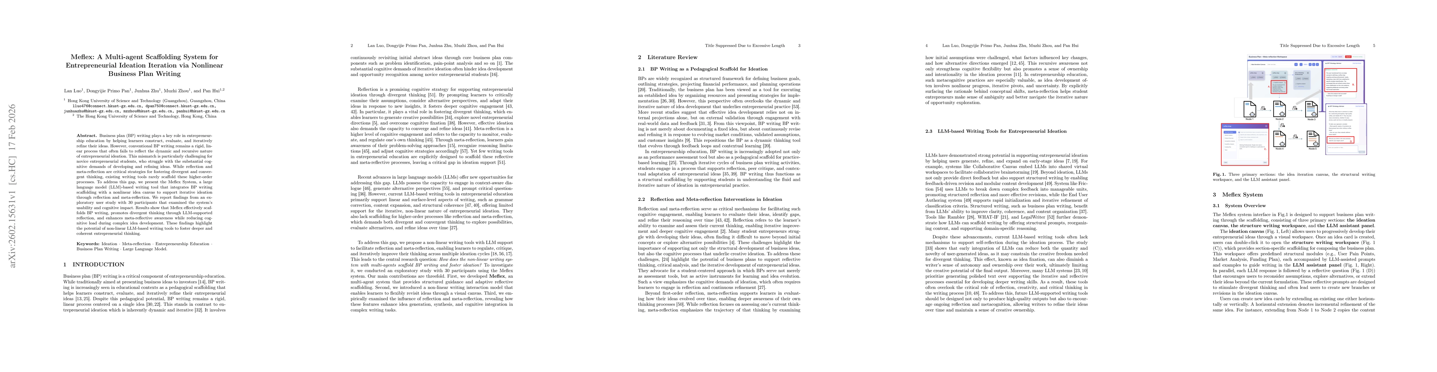 Thumbnail for Meflex: A Multi-agent Scaffolding System for Entrepreneurial Ideation Iteration via Nonlinear Business Plan Writing