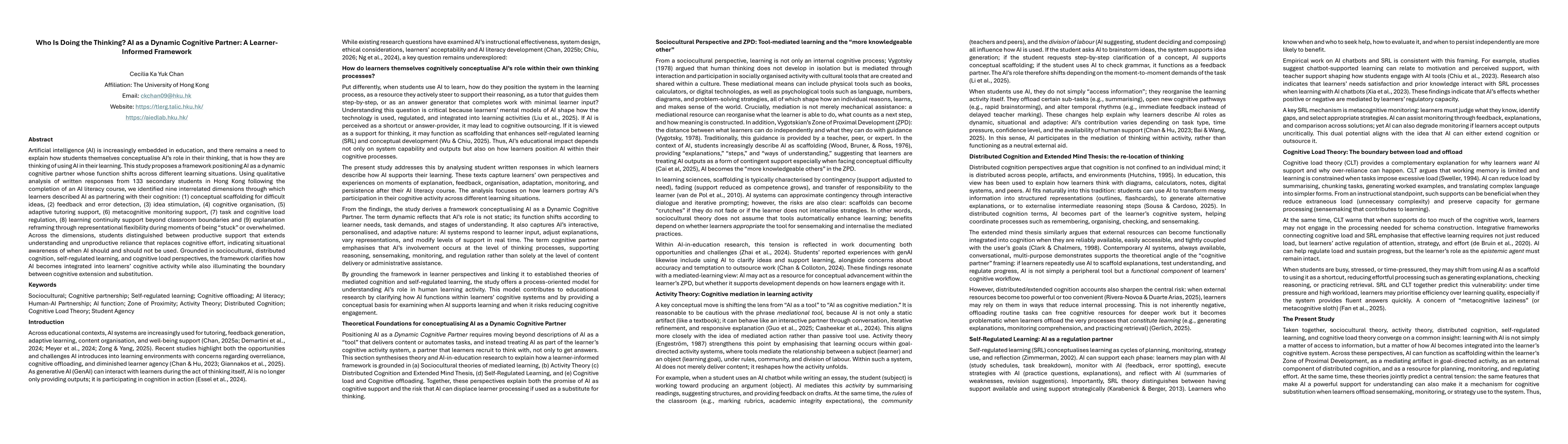 Thumbnail for Who Is Doing the Thinking? AI as a Dynamic Cognitive Partner: A Learner-Informed Framework