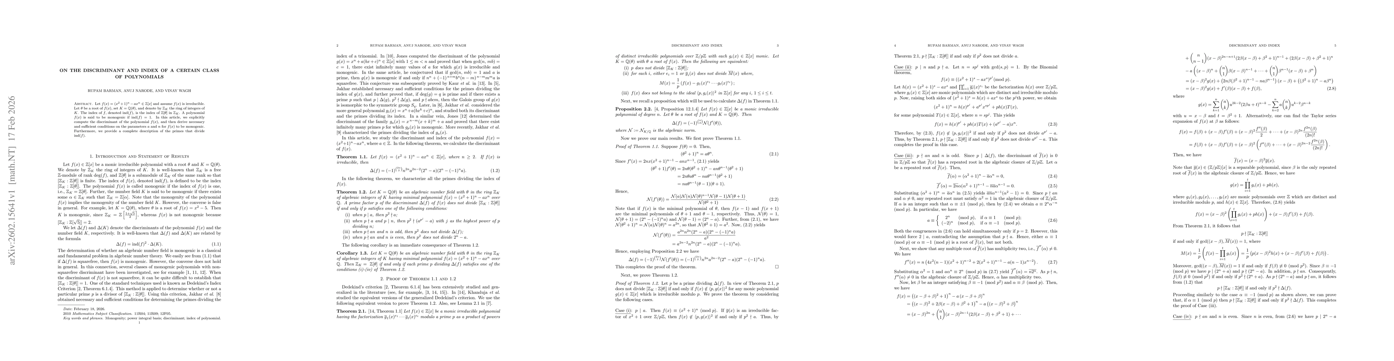 Thumbnail for On the discriminant and index of a certain class of polynomials