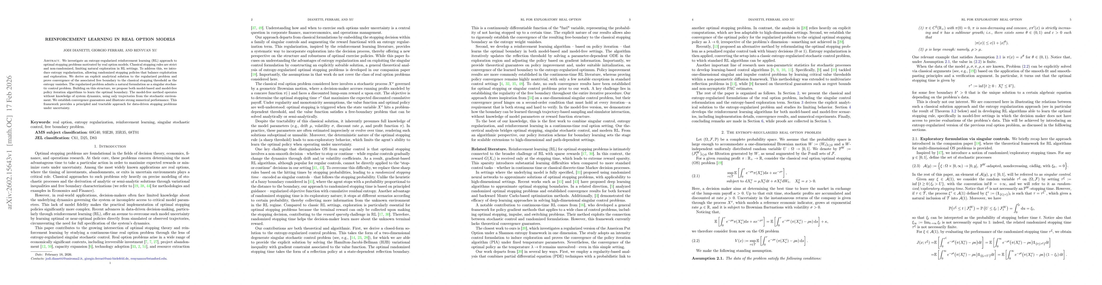Thumbnail for Reinforcement Learning in Real Option Models